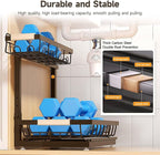 2 Packs Under Sink Organizer, Height Adjustable 2 Tier Under Kitchen Sink Organizer, Multi-Purpose Storage Shelf for Kitchen Bathroom Cabinet (Brown, Extra Large)