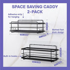 KINCMAX Iron Shower Caddies - Self Adhesive Bathroom Shelves for Showers - Wall Organizer Shampoo Holder Shelf - Peel and Stick On Caddy Bath Tub Rack - Pack of 2 Holders - Black