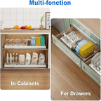 Pots and Pans Organizer Under Cabinet, 22" Expandable Food Storage Container Lid Organizers with 9 Adjustable Dividers Pot and Pan Lid Holders Rack Inside Cabinet/Countertop(1 Pack, White)