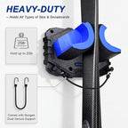 Ski & Snowboard Wall Mount, Fits Most Skis & Snowboards, Anti-Scratch & Non-Slip, Secure Hold Up to 25 lbs, Easy Install, Ski Holder with Pole Hooks, Space-Saving Garage Storage Ski Hanger, 1 Pack