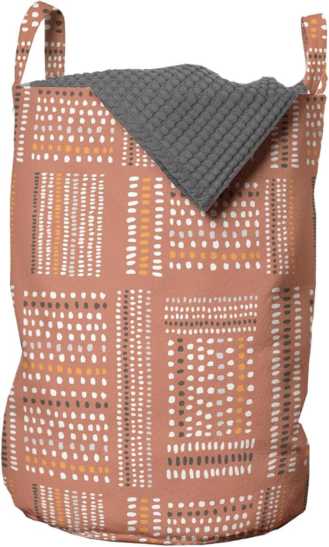 Ambesonne Tribal Laundry Bag Pack of 2, Hand Drawn Look Marks and Strokes Terracotta Color Palette Pattern, Hamper Basket with Handles Drawstring Closure, 13" x 19", Rust Grey