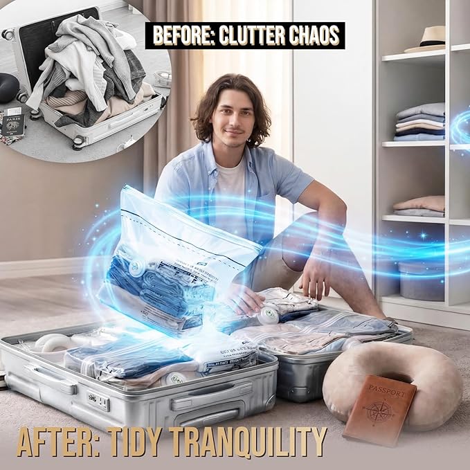 TAILI 6 Pack Cube Vacuum Storage Bags, Medium Size (25x19x11 inch), Vacuum Seal Bags for Clothing, Travel Compression Packing for Clothes, Blankets, Baby Clothes, Travel Essential