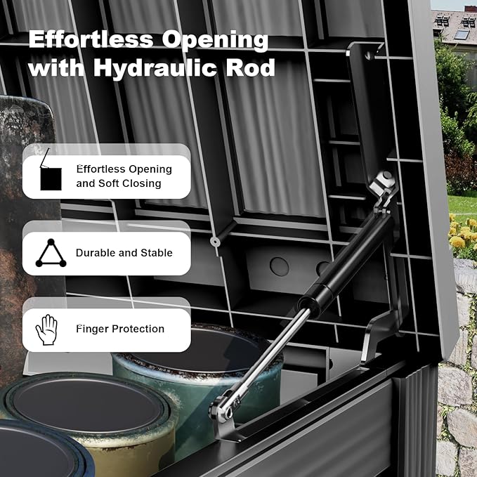200 Gallon Outdoor Waterproof Resin Storage Deck Box Lockable Outside Bench UV Resistant Bin Patio Porch Furniture Pool Float Garden Tool Cushion Black