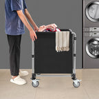 Commercial Laundry Cart with Wheels,Folding Laundry Hamper Cart,Heavy Duty Rolling Laundry Basket with Large Capacity,Laundry Sorter Trolley for Home Hotel Apartment (Black, 23.62 * 19.69 * 23.62in)
