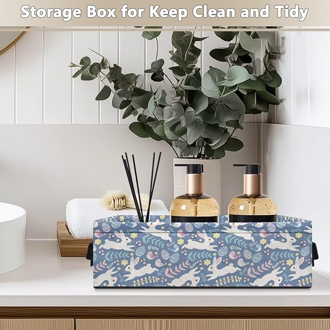 Small Storage Baskets for Organizing Collapsible Storage Bins Toilet Paper Organizer Fabric Basket for Household Items Bathroom Essentials, Rabbit Bunny Bird Easter Egg Blue