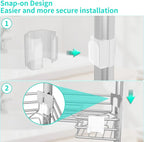 HapiRm Corner Shower Caddy Organizer - Shower Organizer Corner with Soap Holder, Toothbrush Holder and 4 Hooks, Rustproof Bathroom Shelf Tension Pole Available for 27.6 to 108.3 Inch - Silver