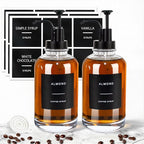 Coffee Syrup Dispenser for Coffee Bar, Set of 2 Simple Glass Syrup Bottle w. Pump and Labels, 16.9 oz 500ml Syrup Pump Dispenser, Syrup Dispenser Black