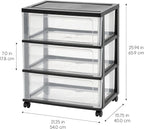 IRIS USA Plastic Drawer Storage Organizer Rolling Cart, with Wheels Casters, 3-Drawers, for Art Craft Supplies Bathroom Dorm Bedroom Laundry Room, Wide, Black