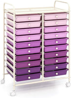 GOFLAME 20-Drawer Rolling Storage Cart, Multifunctional Art Craft Organizer Cart, Mobile Utility Storage Cart with Removable Drawers & Lockable Wheels, Craft Cart for Home Office, Purple Gradient