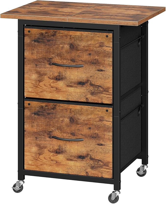 2 Drawer File Cabinet, Vertical Filing Cabinet with Wheels, Printer Stand with Non-Woven Fabric Drawer, Adjustable Hanging Rods, fits A4/Letter Size, for Home Office, Rustic Brown FCHR5801