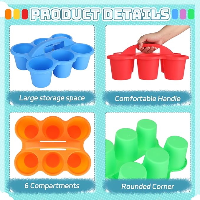 6 Pack Classroom Caddy Organizer with Handle, Plastic Art Caddy, Drink Cup Caddies Holder, 6 Compartments for Desk, Table, Office, Crafts, Crayon, Marker, Pencil, School Supplies (12 x 9 x 3.5 Inch)