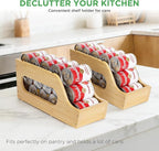 2 Pack Bamboo Can Organizer for Pantry, Soda Can Dispenser Rack Drink Holders Stackable Canned Goods Storage for Pantry Kitchen Cabinet Up To 30 Cans