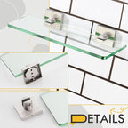 KOKOSIRI Floating Glass Shelf Bathroom Wall Mount Shelves 12-Inch Kitchen Rack for Shower Storage Decor, 2 Pack Brushed Stainless Steel B1107BR-L12-P2
