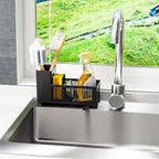 Sink Caddy & Kitchen Sink Organizer,Black Sponge Holder with High Scrub Brush Holder,Plastic Kitchen Countertop Organizer,Multifunctional Sponge Drain Rack,Dish Soap,Dish Sponge Holder,Soap Dispenser