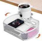 MASTLU Under Desk Organizer,Cup Holder,Table Management Tray, Swivel Pencil Drawer, Office No Drill Steel Organizers,360 Spin Hidden Storage Box with Sturdy C-Clamp,Easy Install (White)