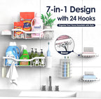 Shower Caddy Adhesive Shower Organizer 7-Pack, Rustproof Stainless Steel Bathroom Shelves, Large Capacity No-Drill Rack Storage Accessories with Soap Dish Toothbrush Holder Hooks