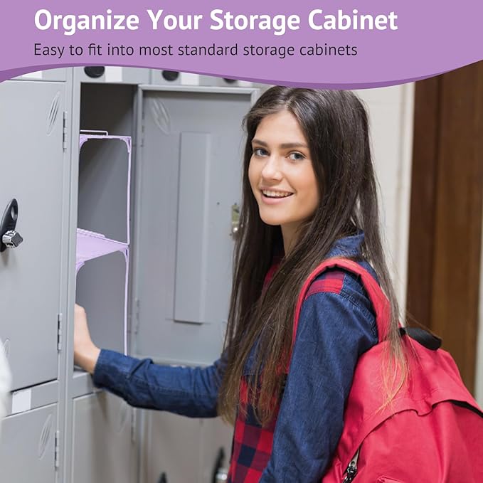 Locker Organizer Shelf Stackable Extra Locker Shelf for School Locker Organizer Storage Cabinet Accessories Suitable for School, Office, and Home use (2, Purple)