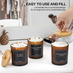 3 Pack Qtip Holder Bathroom Set with Tray,13.5oz Cotton Round Ball Pad Holder Cotton Swab Floss Pick Dispenser,Glass Apothecary Jars Canisters with Lids,Bathroom Organizers and Storage Container-Amber
