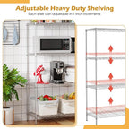 PayLessHere 4 Tier Shelving Unit 13.4" D×35" W×53.7" H Metal Shelving Standing Storage Shelf with 4 Steel Frame Adjustable Layer Racks Metal Commercial Shelf for Kitchen, Garage (Chrome)