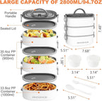 Lunch Box, Stackable 3 Layers Containers, Portable 94OZ Large Capacity Leakproof Bento Box with Spoon & Fork & Sauce Boxes, Microwave Safe Lunch Box for Kids and Adults