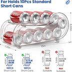 2 Pack Auto-Rolling Soda Can Organizer for Refrigerator/Fridge, Upgraded Soda Can Dispenser & Holder for Pantry Storage 10 Standard Size 12oz/ 11.2oz/ 355ml/ 330ml Drink Short Cans (Clear)