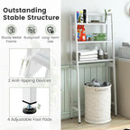 Nightcore Over-The-Toilet Storage, 3-Tier Freestanding Bathroom Organizer Shelf w/ 2 Hanging Hooks & Toilet Paper Holder, Multifunctional Metal Toilet Storage Rack for Bathroom Laundry (White)