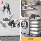 BALEINE Laundry Hamper with Lid, Tall Laundry Baskets with Bamboo Pull Handles, Large Laundry Bin with Internal Support (26 Gal/100L, Grey Stripe)