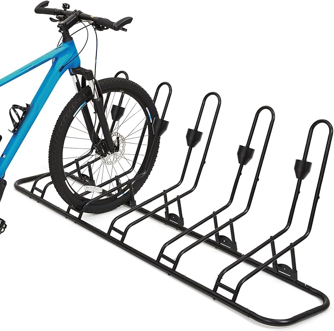 Floor Bike Stand, Bike Rack Safeguard Disc Brakes & Derailleurs, Waterproof Bike Holder Road/Kids/MTB Bicycles, Fits 12"-29" Tires, Upgraded 0.63" Steel Tubes, Indoor Outdoor Garage (for 5 Bikes)