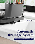 Kitsure Dish Drying Rack - Compact Dish Rack with Utensil Holder & Adjustable Water Outlet, Rust-Proof & Scratch-Resistant Drying Rack for Kitchen, 14.5" x 12.0" x 4.0", Grey
