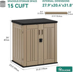 YITAHOME Outdoor Storage Cabinet with 2 Shelves, Waterproof Resin Horizontal Tool Shed, Lockable 15 cu. ft. Storage Shed for Patio, Garden, Yard, Brown