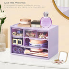 Desk Storage Organizer with 6 Mini Drawers, FODIENS Stackable Desktop Craft Drawer Cabinet, Clear Storage Box Caddy for Makeup Jewelry Office Craft Supplies (Purple)