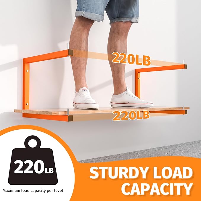 2 Pack Lumber Storage Rack | Wall-Mounted Wood Storage | 2-Tier Heavy-Duty Lumber Rack | 440 lb Capacity Garage Metal Wood Organizer | Indoor/Outdoor Use (2 Pack-2 Level)