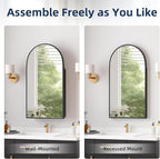 Medicine Cabinets for Bathroom, Black Arched Medicine Cabinet Recessed or Surface Wall-Mounted,Modern Bathroom Vanity Mirror with Storage, Mirrored Cabinet with Adjustable Shelves,16x31 Inch