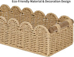 CubesLand Bathroom Basket Organizer, Toilet Tank Paper Storage Baskets 2-Pack, Scalloped Decorative Basket for Countertop w/Handle, Wicker Basket for Bathroom Decor, Home Decor, Living Room, Beige