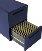 Laura Davidson Furniture Stockpile 2 Drawer Mobile File Cabinet with Lock - Under Desk Metal Filing Cabinet, Legal/Letter File Folders, Wheels and Stationary Feet, Pre-Assembled, Navy Blue