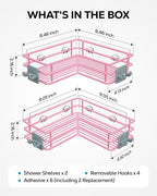 Nieifi Adhesive Corner Shower Caddy Shelf Basket Rack with Hooks, Rust Proof Stainless Steel Bathroom Shelf Shampoo Holder No Drilling (Pink)