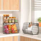 Fruit Basket for Kitchen Counter 2 Tier Fruit Bowl, Stackable Wall Mounted Hanging Fruit Basket Wire Baskets with Wood Lid with 4 Banana Hanger Hooks, Onion Basket, Fruit and Vegetable Storage