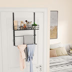 SWTYMIKI SWTYMIKI Over The Door Towel Racks for Bathroom - 5-Tier Wall Mounted Bathroom Towel Storage Organizer Holder with Metal Shelf (3 Tier-Black)