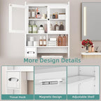 Over The Toilet Storage Cabinet with Clear Doors, Behind Toilet Organizer with Toilet Paper Holder Stand, Above Toilet Shelf, Space Saver for Bathroom, Laundry, Restroom, White