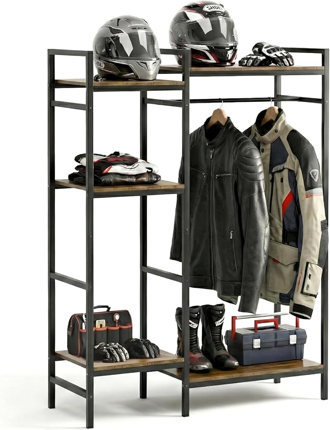 TONGMO Motorcycle Gear Rack, Heavy Duty Helmet Stand, Large Motorcycle Gear Storage Rack for Helmet, Jacket, Boots & Riding Accessories