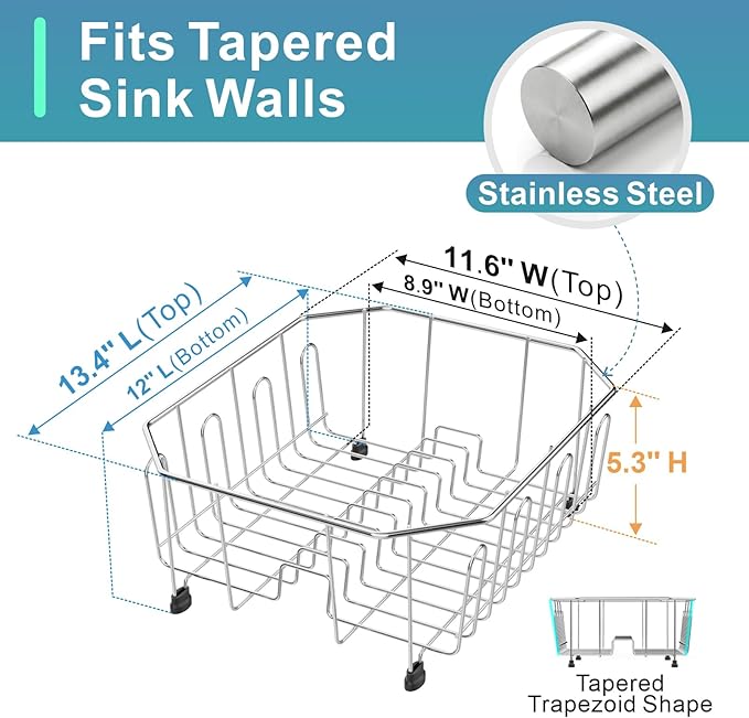 GSlife Small in Sink Dish Drying Rack - Stainless Steel Compact Dish Drainer for RV Kitchen Apartment Sink, Rust Resistant Inside Sink Rack, 1–2 Person Households, 11.6" W x 13.4" L, Silver