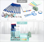 M&G Mesh Pen Holder Desk Organizers Pencil Holder for Desk Light Blue, 3 Compartments Metal Office Supply Organizer with Sticky Notes Holder for Home Office