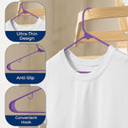 SereneLife 30 Pack Plastic Clothes Hangers – Ultra Lightweight Slim Non Slip Heavy Duty Closet Hanger Set for Coats Shirts Dresses Pants Durable Space Saving Wardrobe Organization (Purple)