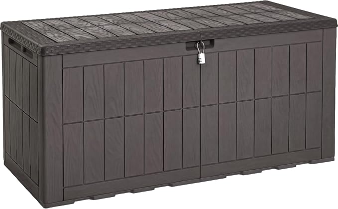 YITAHOME 134 Gallon Large Deck Box, Waterproof Resin Outdoor Storage Box with Lock, Doubles as 2-Person Bench Seating for Patio Furniture Cushions,Garden Tools & Pool Accessories, Dark Brown
