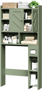 Meilocar Over The Toilet Storage Cabinet, 64.6" Tall Bathroom Organizer Space Saver with Toilet Paper Holder & Adjustable Shelf, Freestanding Wood Cabinet for Small Space, Green