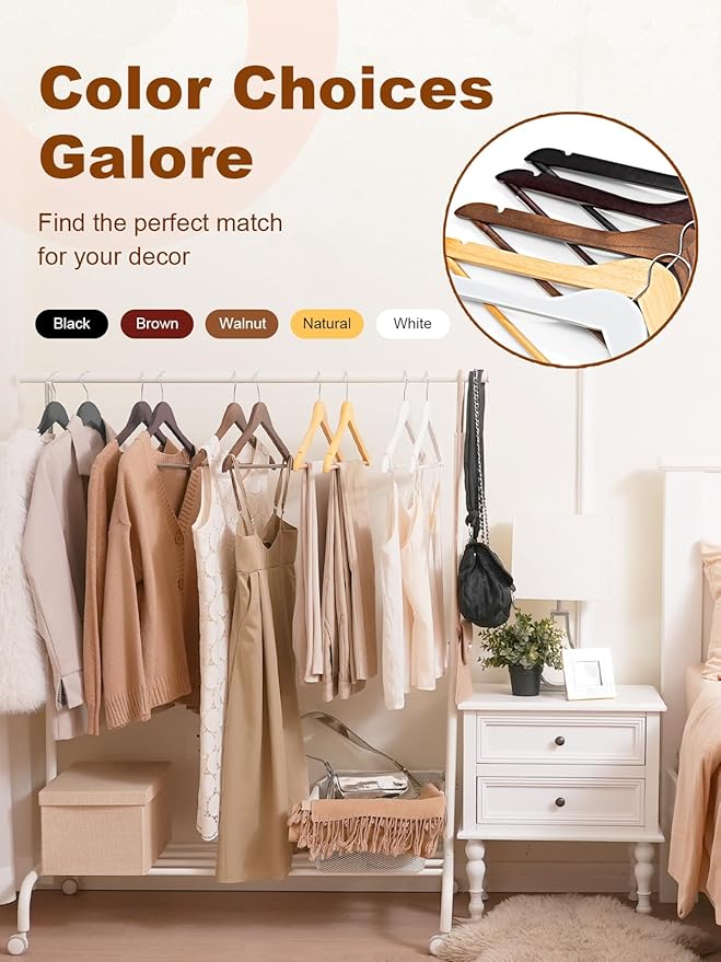 HOUSE DAY Walnut Wooden Hangers 30 Pack, Heavy Duty Wooden Coat Hanger for Closet, Solid Wood Hanger with Non Slip Pant Bar, Smooth Finish Wood Clothes Hangers for Shirts, Suits Jackets, Dress