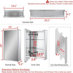 Fundin Aluminum Bathroom Medicine Cabinet with Framless Double Sided Mirror Door15 Inch x 24 Inch Recess or Surface Mount, Silver