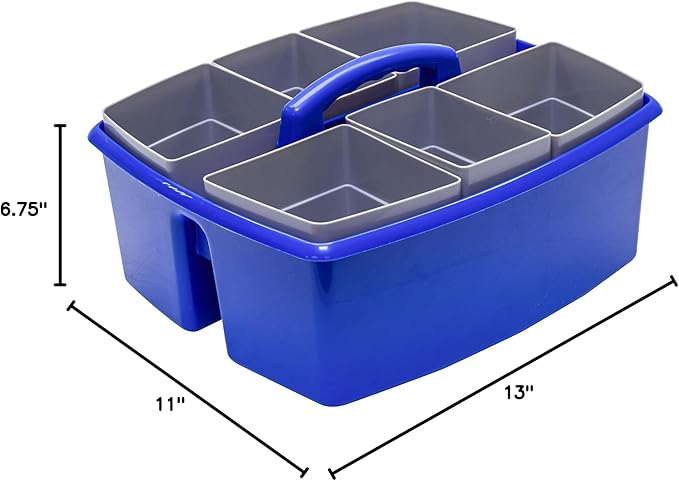 Storex Large Classroom Caddy with Cups, 13 x 11 x 6.575 Inches, Blue, Case of 2 (00985U02C)