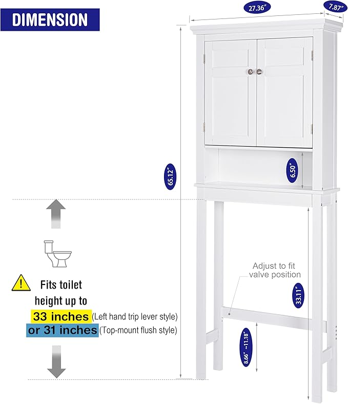 Spirich Over The Toilet Storage Cabinet, Bathroom Shelf Over The Toilet, Over Toilet Bathroom Organizer (White)