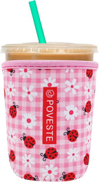 Reusable Neoprene Insulator Sleeve for Iced Coffee & Cold Soda, Coffee Sleeves for Iced & Hot Drinks, Cold Beverage Cooler Compatible with Starbucks, Dunkin (Daisy&Bee, Small: 16-18oz)